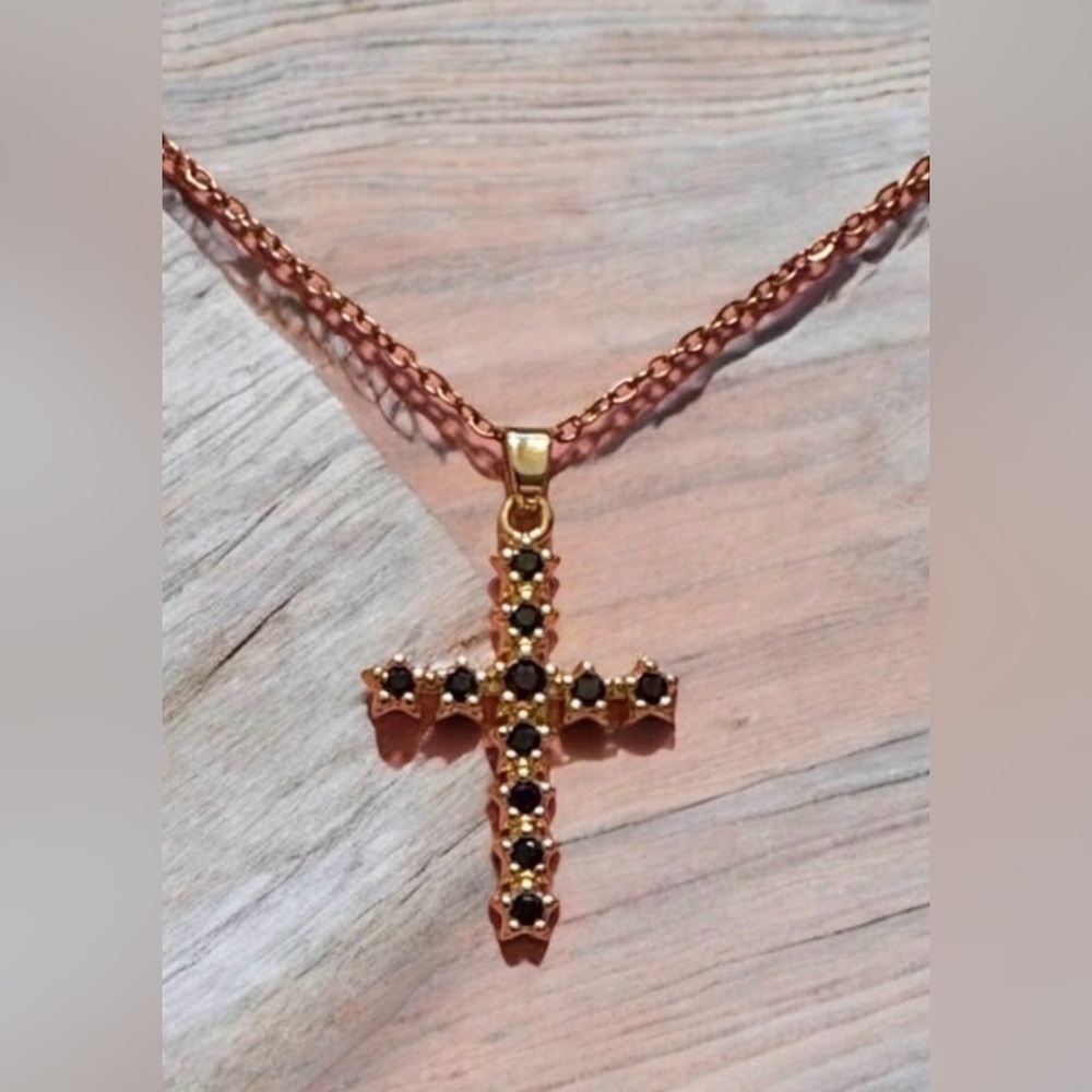 Stainless Steel Gold and Black Cross Necklace